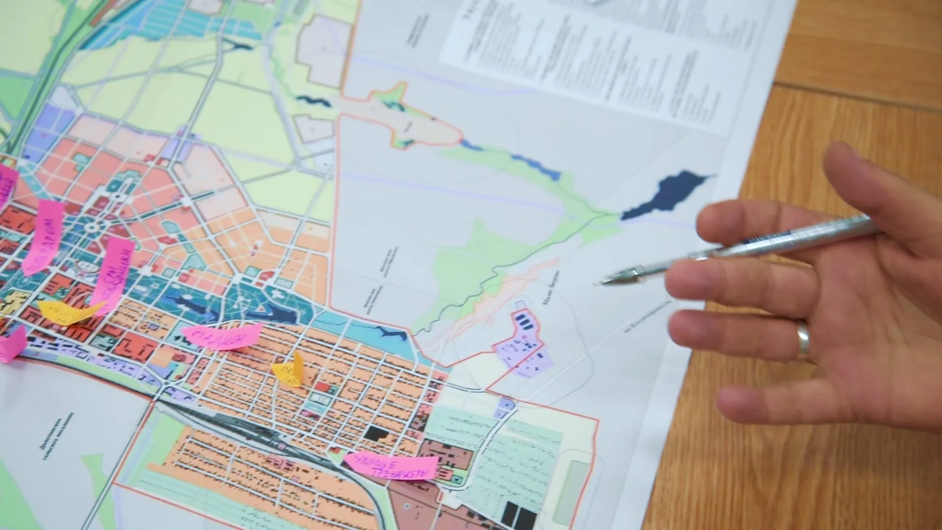 Close-up of the town plan covered with notes from the workshop